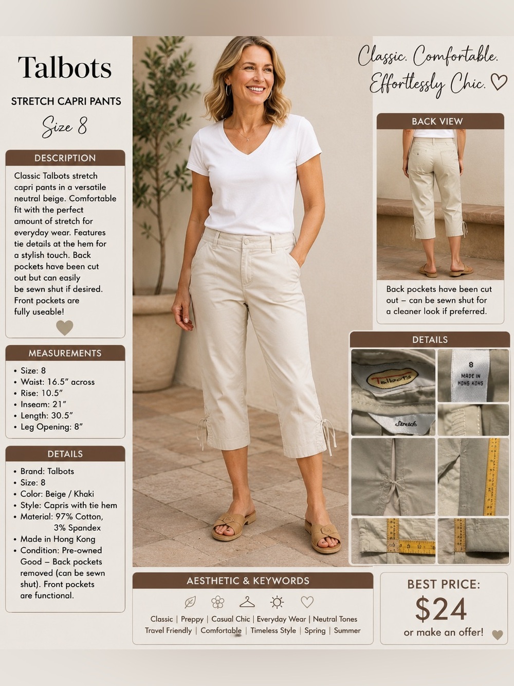 Talbots Cream Stretch Casual Pants